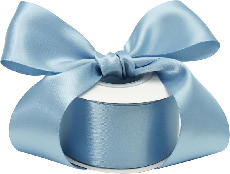 DINDOSAL Dusty Blue Satin Ribbon - 2 Inch French Blue Silk for Christmas Tree & Wedding Bouquet - 25 Yards - Image 1